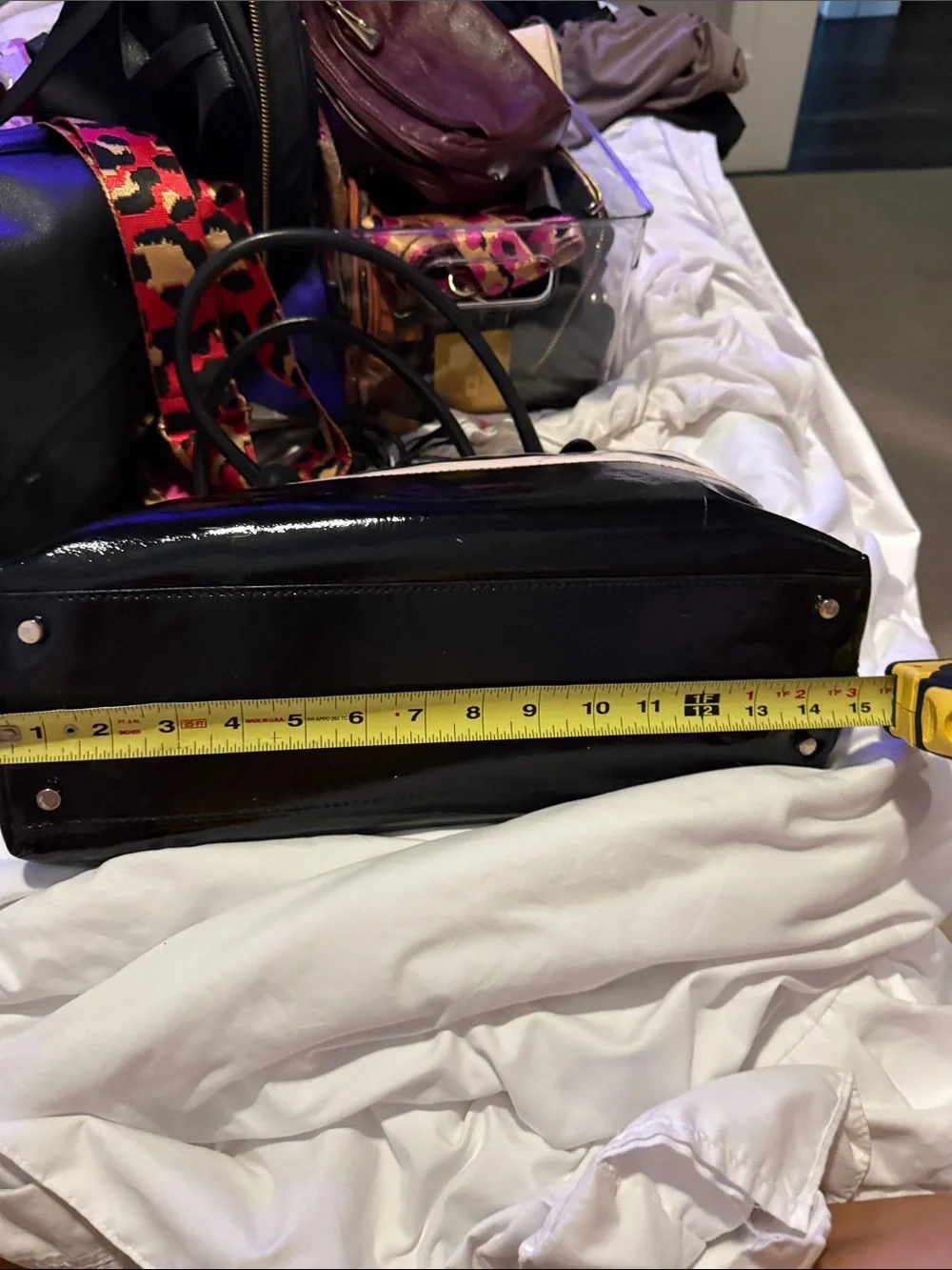 kate spade Black & Cream Striped Patent Leather Tote